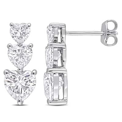 Miadora 3 1/2ct DEW Heart-cut Moissanite 3-Tier Graduated Drop Earrings in Sterling Silver