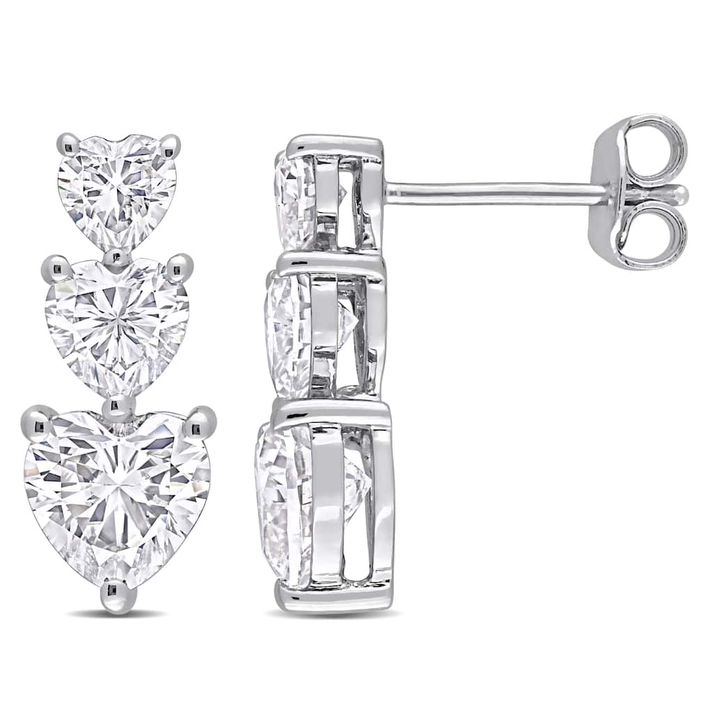 Miadora 3 1/2ct DEW Heart-cut Moissanite 3-Tier Graduated Drop Earrings in Sterling Silver