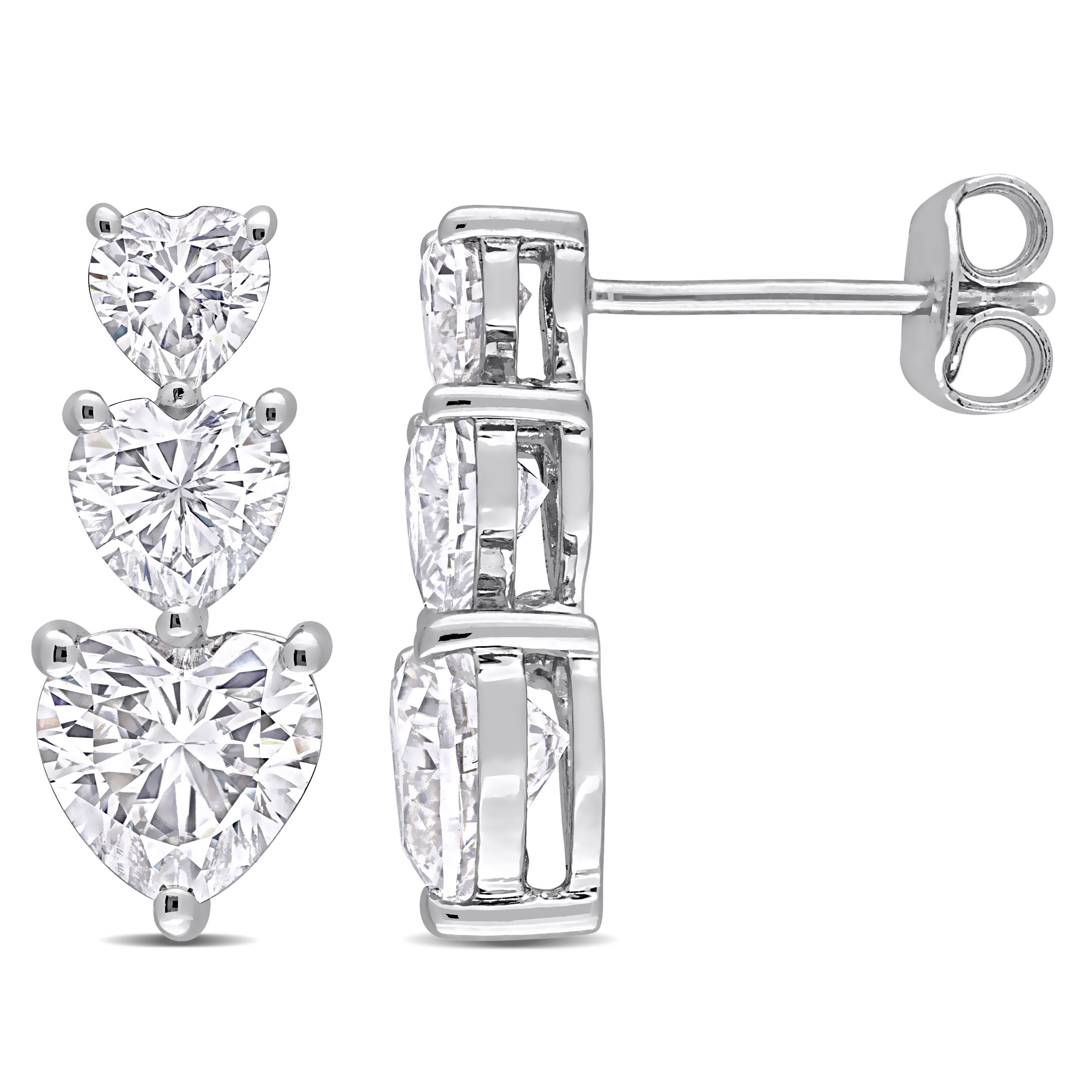 Miadora 3 1/2ct DEW Heart-cut Moissanite 3-Tier Graduated Drop Earrings in Sterling Silver