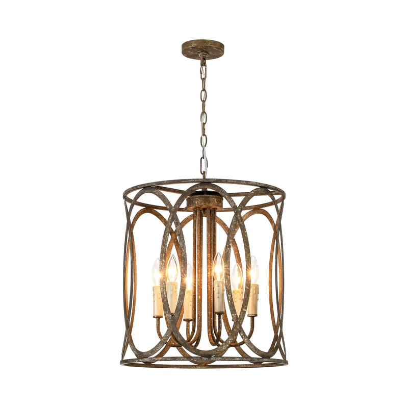 4-light Retro Bronze Rusted Finish Drum/Cylinder Frame Design Chandelier For Use in Kitchen Island, Dining Rooms