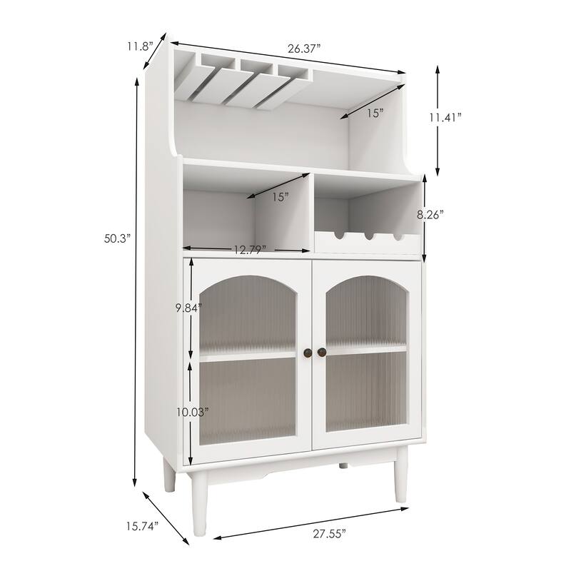 Modern Wine Cabinet with Glass Doors, Removable Wine Rack and Wine Glass Rack