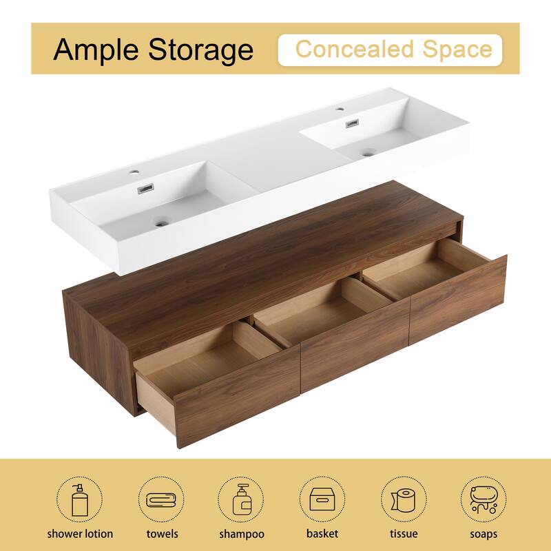 Malwee 30"/60" Floating Bathroom Vanity, Wall Mounted Bathroom Vanity with Single/Double Sink and Soft Close Drawers