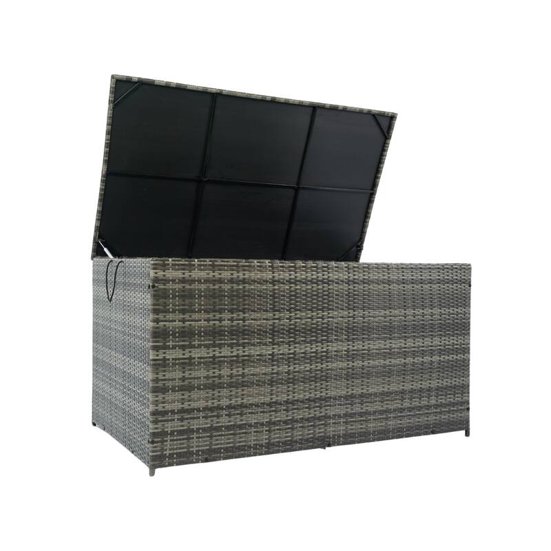 Modern Rattan Storage Deck Box with Safety Hinges and Removable Liner for Indoor Patio and Poolside​