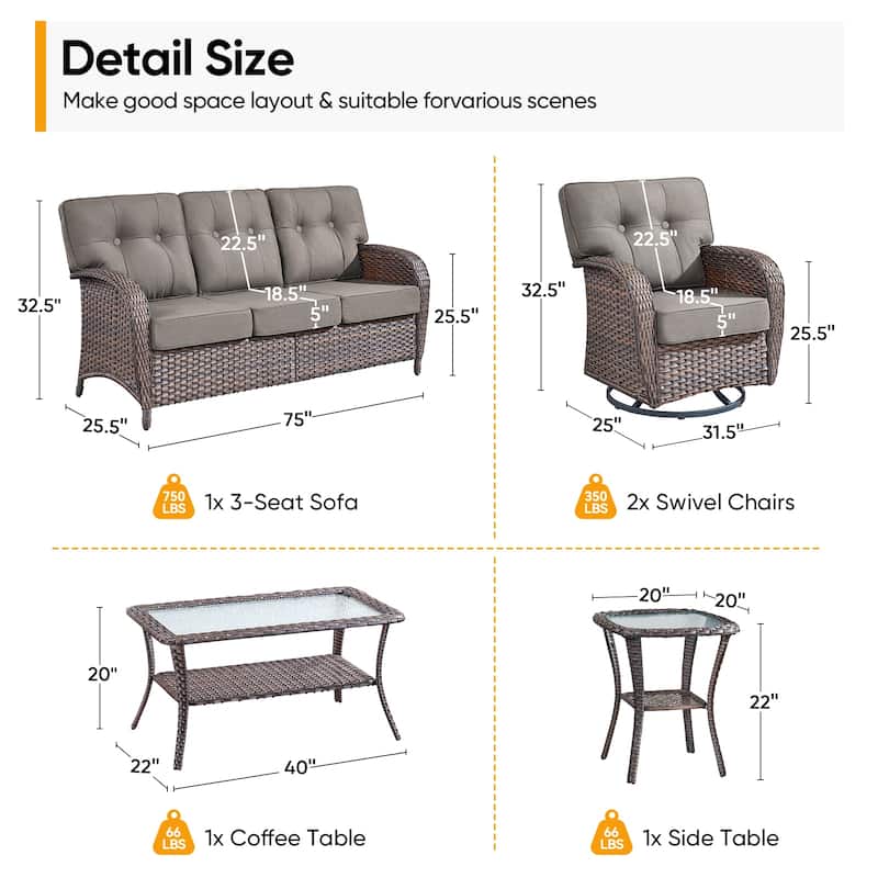 Pocassy Ooutdoor Patio Sofa Chairs Funiture Set