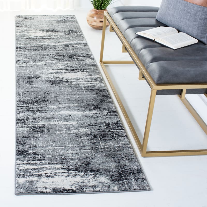 SAFAVIEH, Evoke Yukako Modern Abstract Distressed Rug - 2'2" x 9' Runner - Ivory/Dark Grey