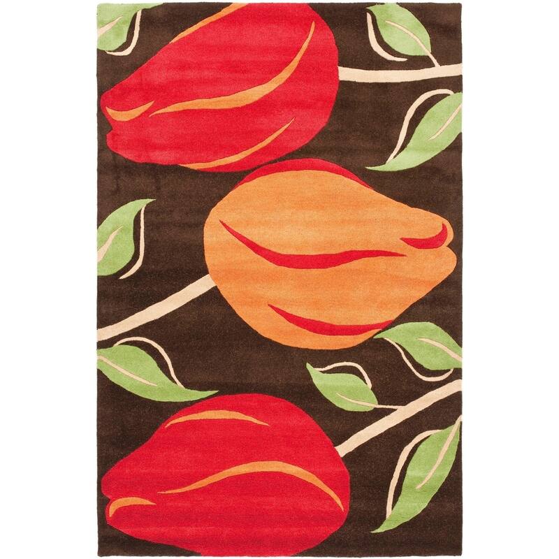 SAFAVIEH Handmade Soho Falon Tulips N.Z. Wool Rug - 3'6" x 5'6" - Brown/Multi