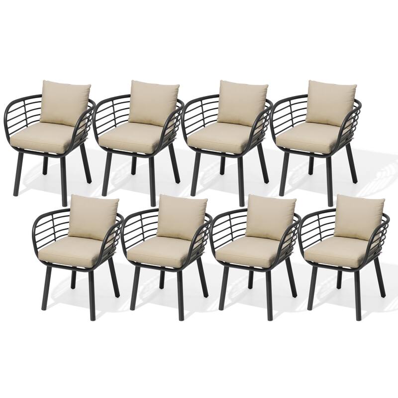 Outdoor Patio Aluminum Dining Chairs with Sunbrella Fabric Cushion - see picture - Canvas Antique Beige - 8PC