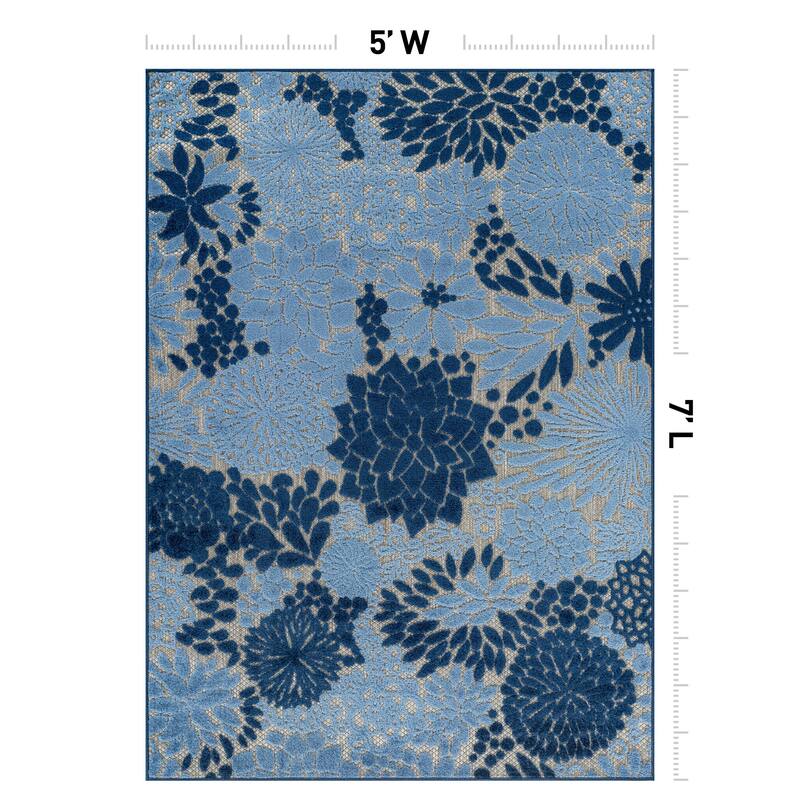 World Rug Gallery Indoor/Outdoor High-Low Textured Area Rug, Floral, Easy-Clean Patio Rug