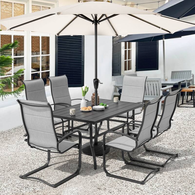7-Piece Metal Padded Textilene Patio Dining Set with Umbrella Hole