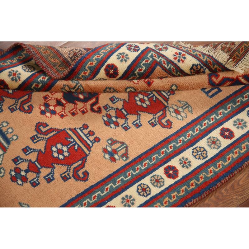 Hand Knotted Oriental 100% Wool Carpet Traditional Geometric Peach Hamedan Area Rug - 4' 10'' X 3' 2''