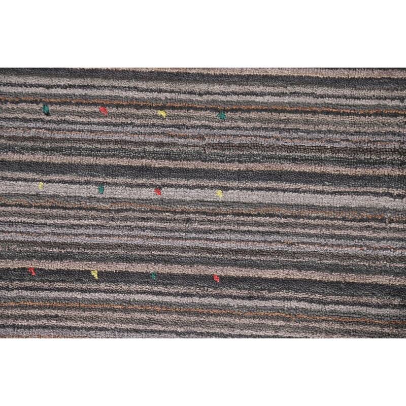 Striped Gabbeh Indian Area Rug Hand-Knotted Wool Carpet - 7'11"x 9'10"