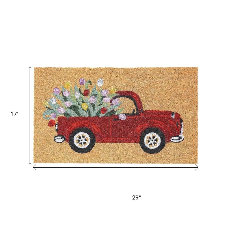 HomeRoots 17" X 29" Natural And Red Floral Outdoor Coir Door Mat - 17' X '29
