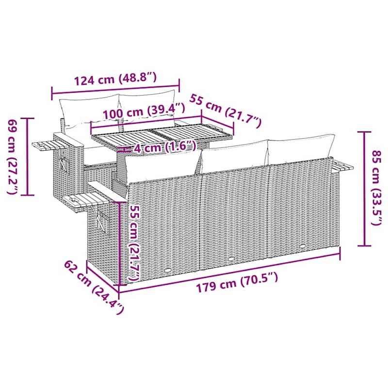 vidaXL Garden Sofa Set Black Poly Rattan Large Modular Garden Sofa Set - 21.7 x 39.4 x 28.7 in