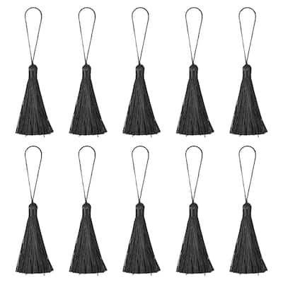 6.5" Silky Bookmark Tassels with Loop for DIY Craft Accessory, 20Pcs Black