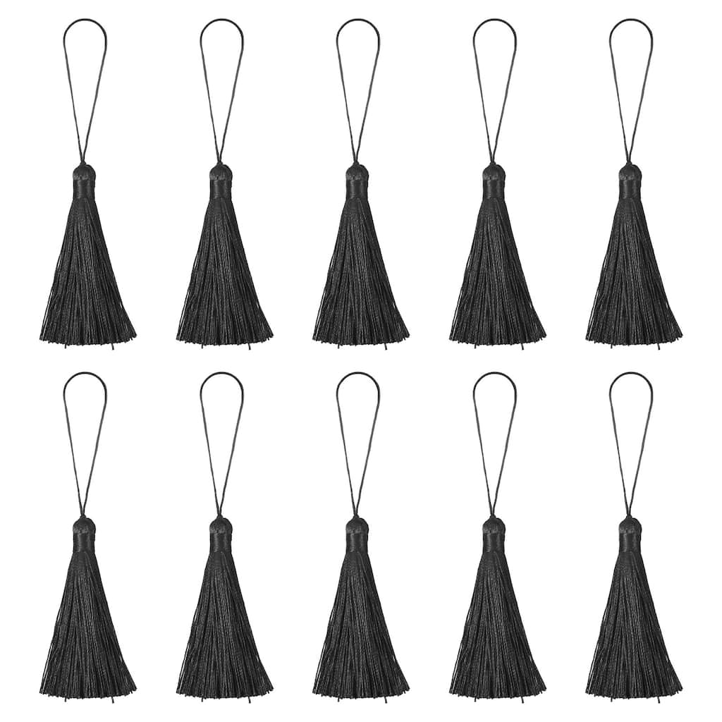 6.5" Silky Bookmark Tassels with Loop for DIY Craft Accessory, 20Pcs Black
