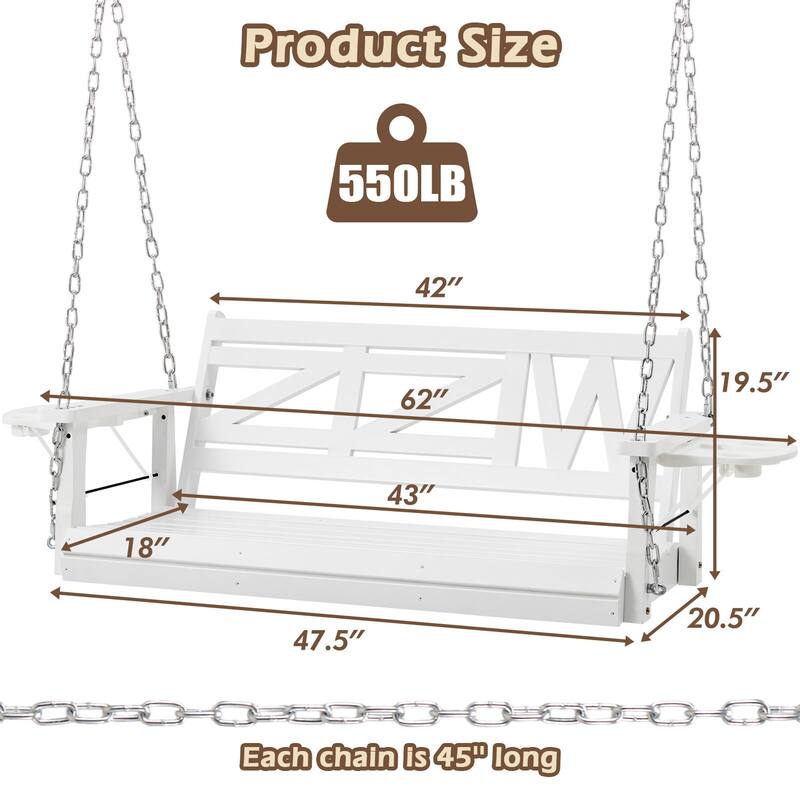 2 or 3-person Wood Porch Swing Heavy Duty with Foldable Tray
