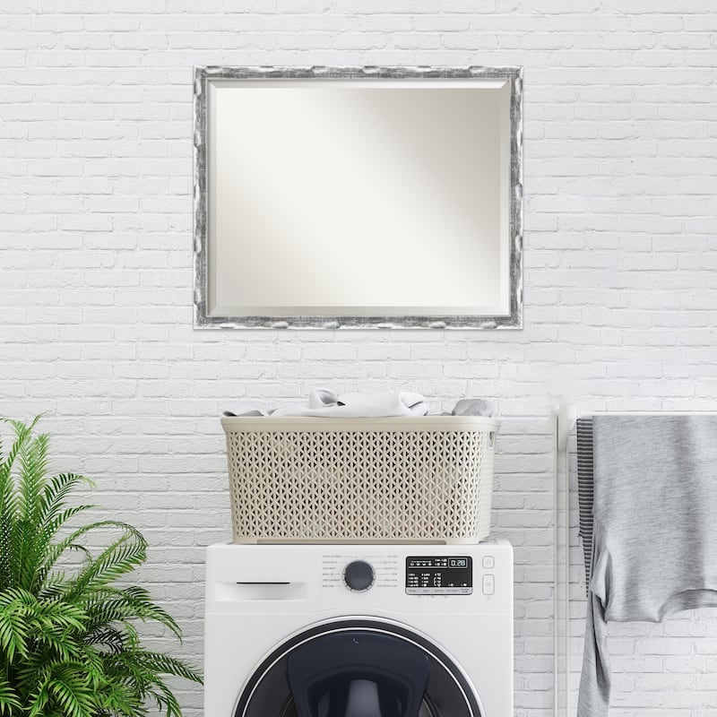 Beveled Wall Mirror - Scratched Wave Chrome Frame - Scratched Wave Chrome