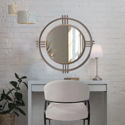 Allan Andrews Round Bronze Wall Mirror with Vintage Metal Frame - 28" x 28"