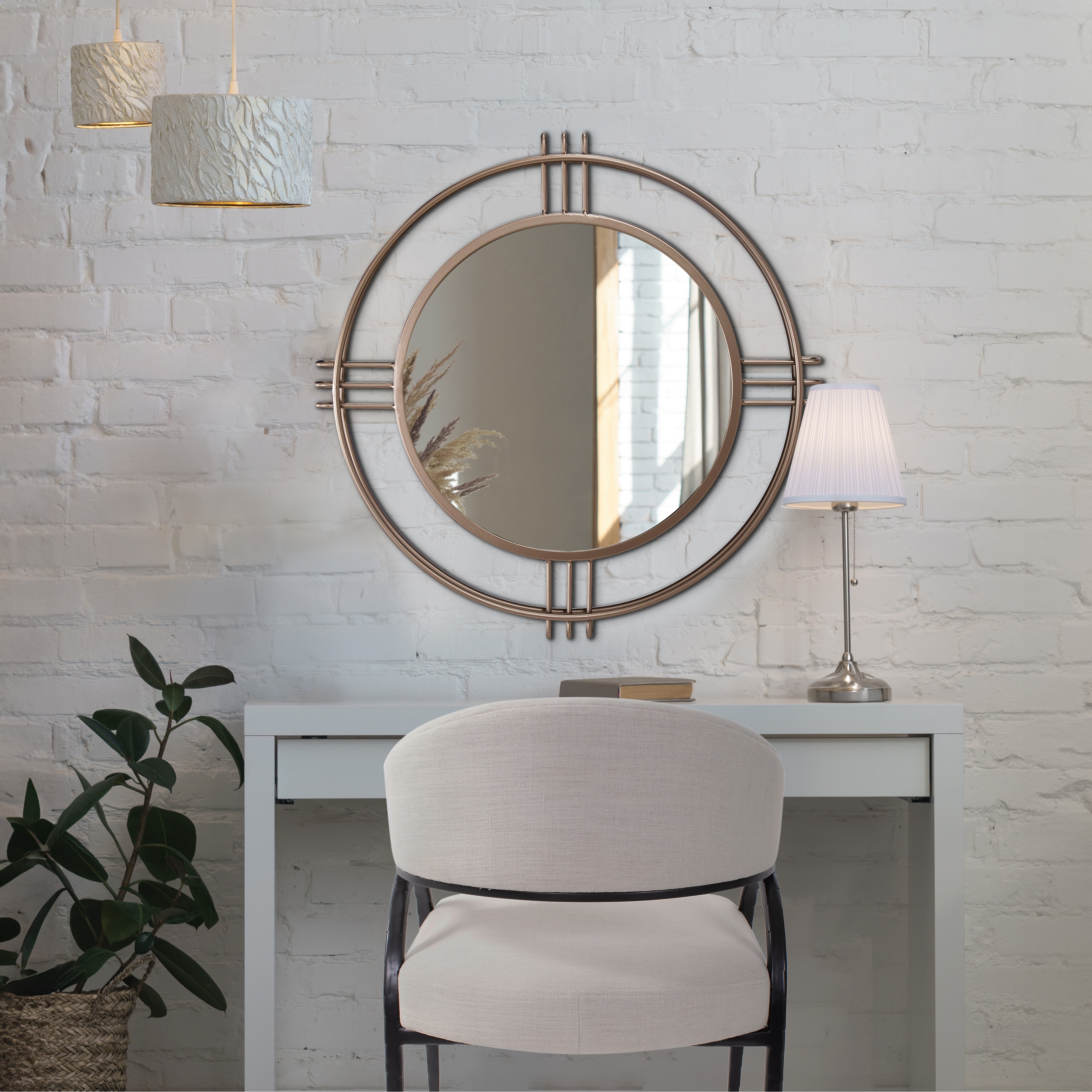Allan Andrews Round Bronze Wall Mirror with Vintage Metal Frame - 28" x 28"