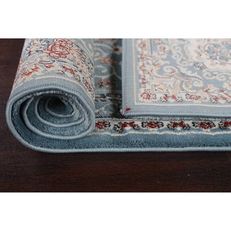 Light Blue Floral Medallion Transitional Turkish Rug Oriental Carpet