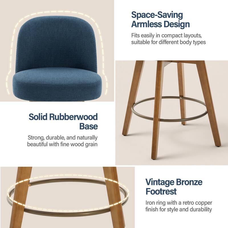 26" Upholstered Swivel Counter Stool With Solid Wood Frame - 37.8"H x 19.7"W x 23.2"D