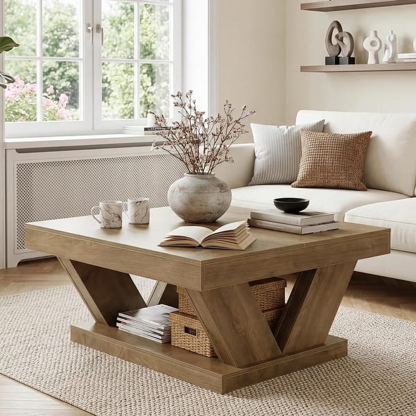 2-Tier Coffee Table with Large Storage Shelf for Living Room、Home ...