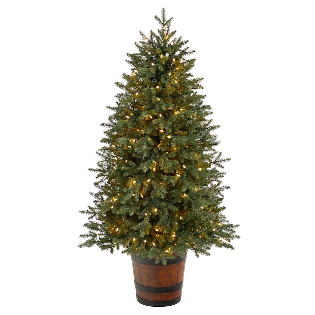 5Ft Pre-Lit Christmas Tree with Lights & Planter - Holiday Decor, Artificial Evergreen Tree, Festive Home Accent - Green - 60
