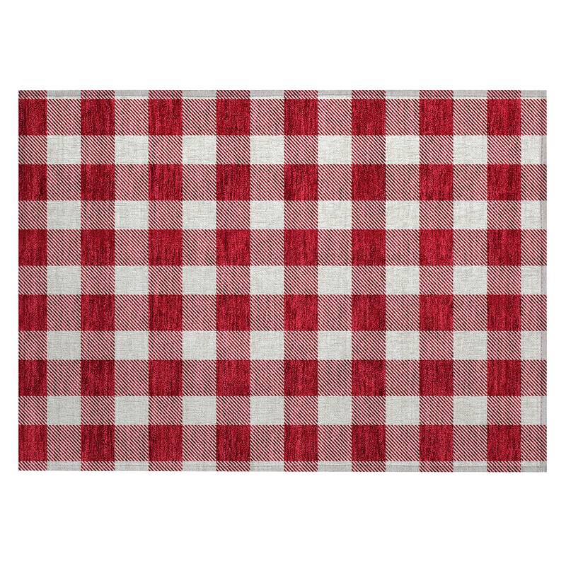 Machine Washable Indoor/ Outdoor Chantille Plaid Rug
