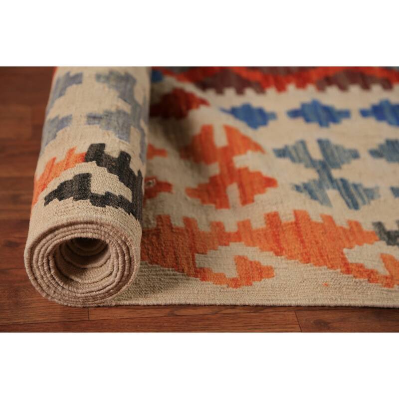 Trellis Geometric Kilim Oriental Area Rug Flatweave Wool Carpet - 8'8" x 11'9"