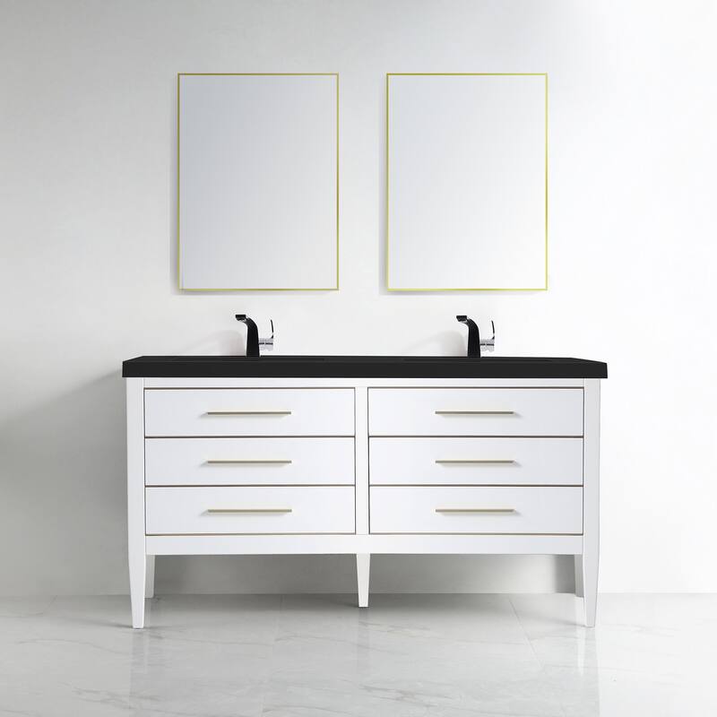 Ayer 60" Double Bathroom Vanity Set - White-Brass Trim
