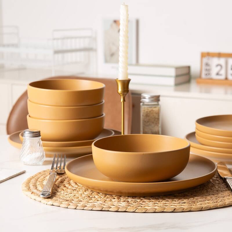 12PCS Stoneware Dinnerware Set, Microwave Dishwasher Safe Stackable