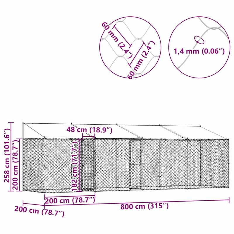 Dog Cage Silver 600/800 x 200 x 256 cm Galvanised Steel