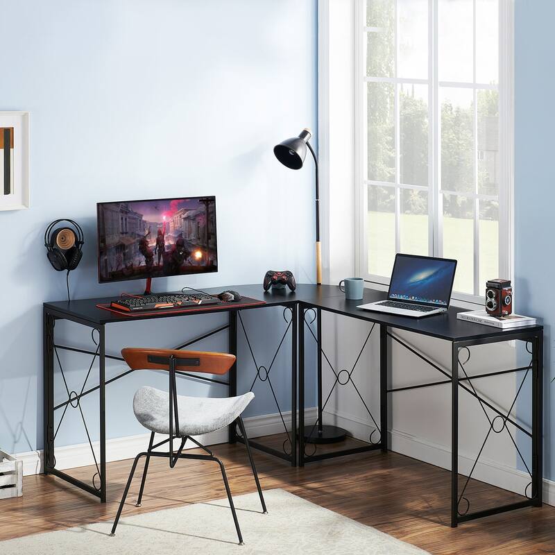 Javlergo L Shaped Gaming Desk Corner Desk Gaming Table for Home Office Computer Desk Sturdy Writing Workstation for Small Space
