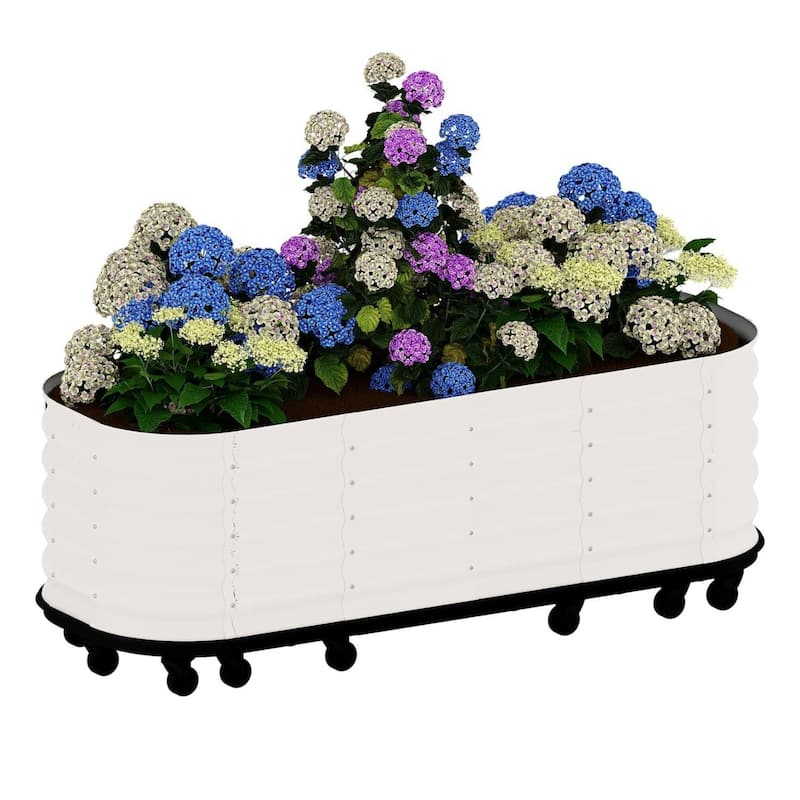 94.5" Self-Watering Rolling Metal Garden Bed - 1 PC - Beige