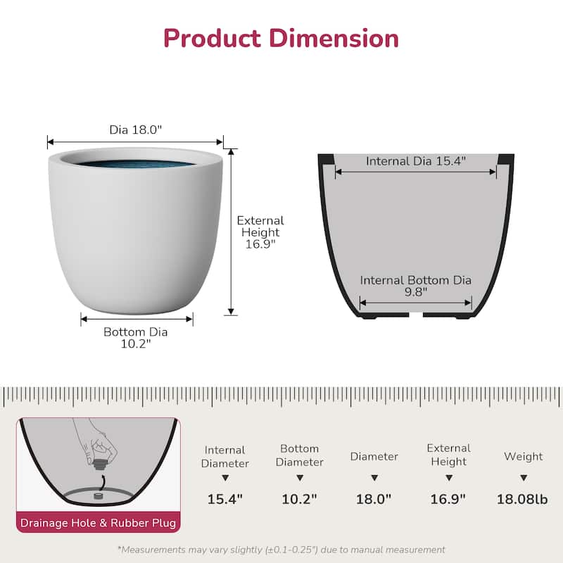 Tall Round Concrete Planter Plant Pot with Drainage Hole
