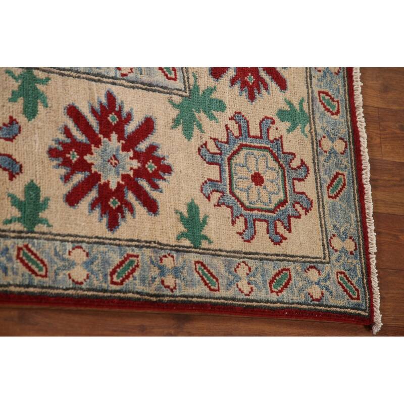 Kazak Area Rug Handmade Geometric Red Wool Carpet - 6'6" x 9'11"