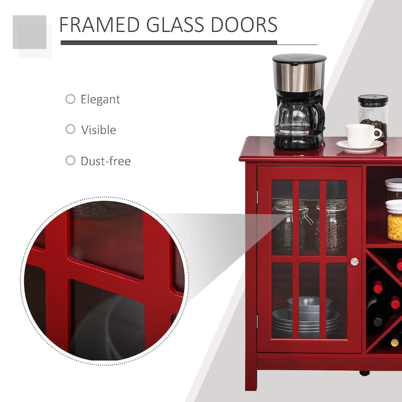 HOMCOM Serving Buffet Sideboard Cabinet with Open Storage, 12 Bottle Wine Rack, Framed Glass Doors and 2 Cabinets