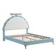 preview thumbnail 16 of 18, Twin/Full Size Upholstered Velvet Platform Bed Frame, Funny Kids Bed with Alarm Clock Shaped Headboard