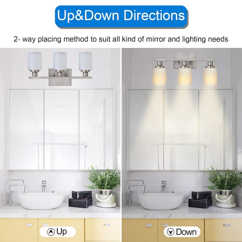 3-Light Bathroom Light Fixtures Brushed Brass 6-Light Bathroom Vanity Light, Bathroom Lights Over Mirror with Milky Glass Shade