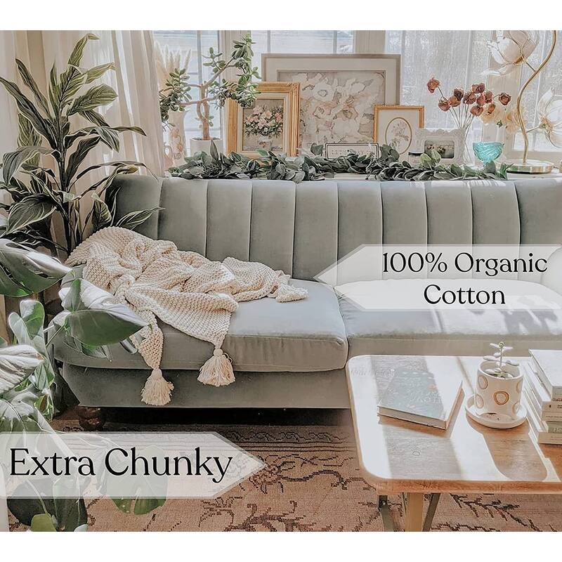 Organic Cotton Chunky Knit Oversized Throw Blankets, 50"X70"