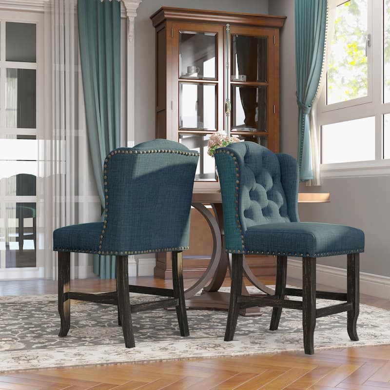 Tays Rustic Linen Tufted Counter Height Stools (Set of 2) by Furniture of America