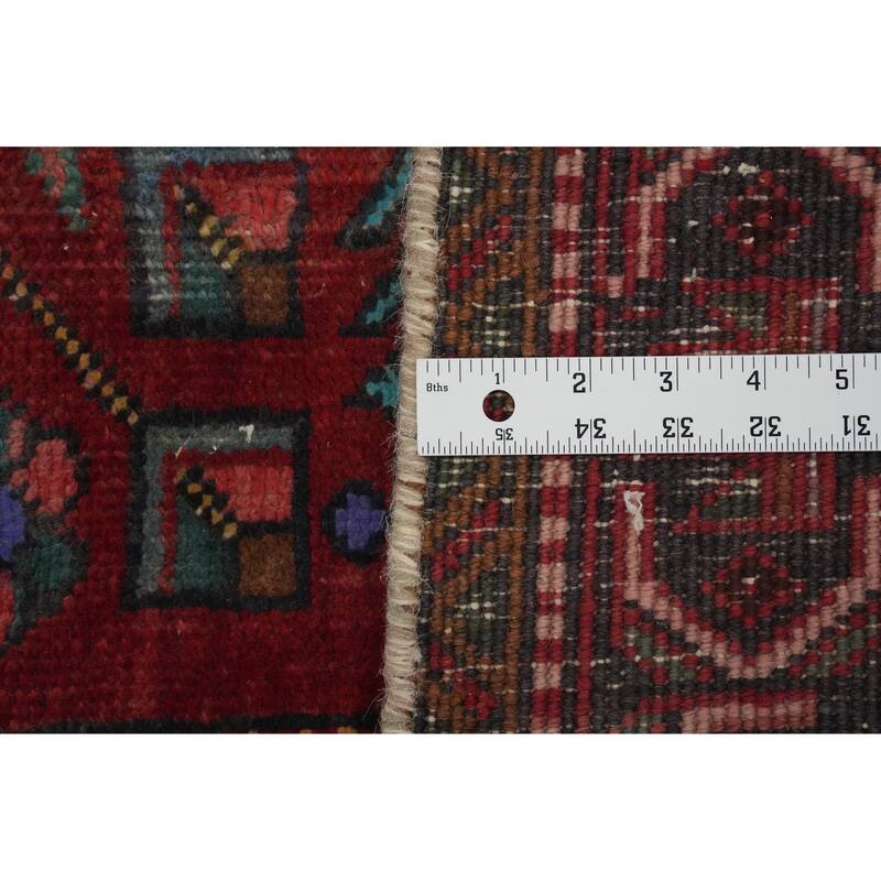 Hand Knotted Oriental 100% Wool Carpet Traditional Tribal Red Heriz Runner Rug - 13' 1'' X 3' 8''