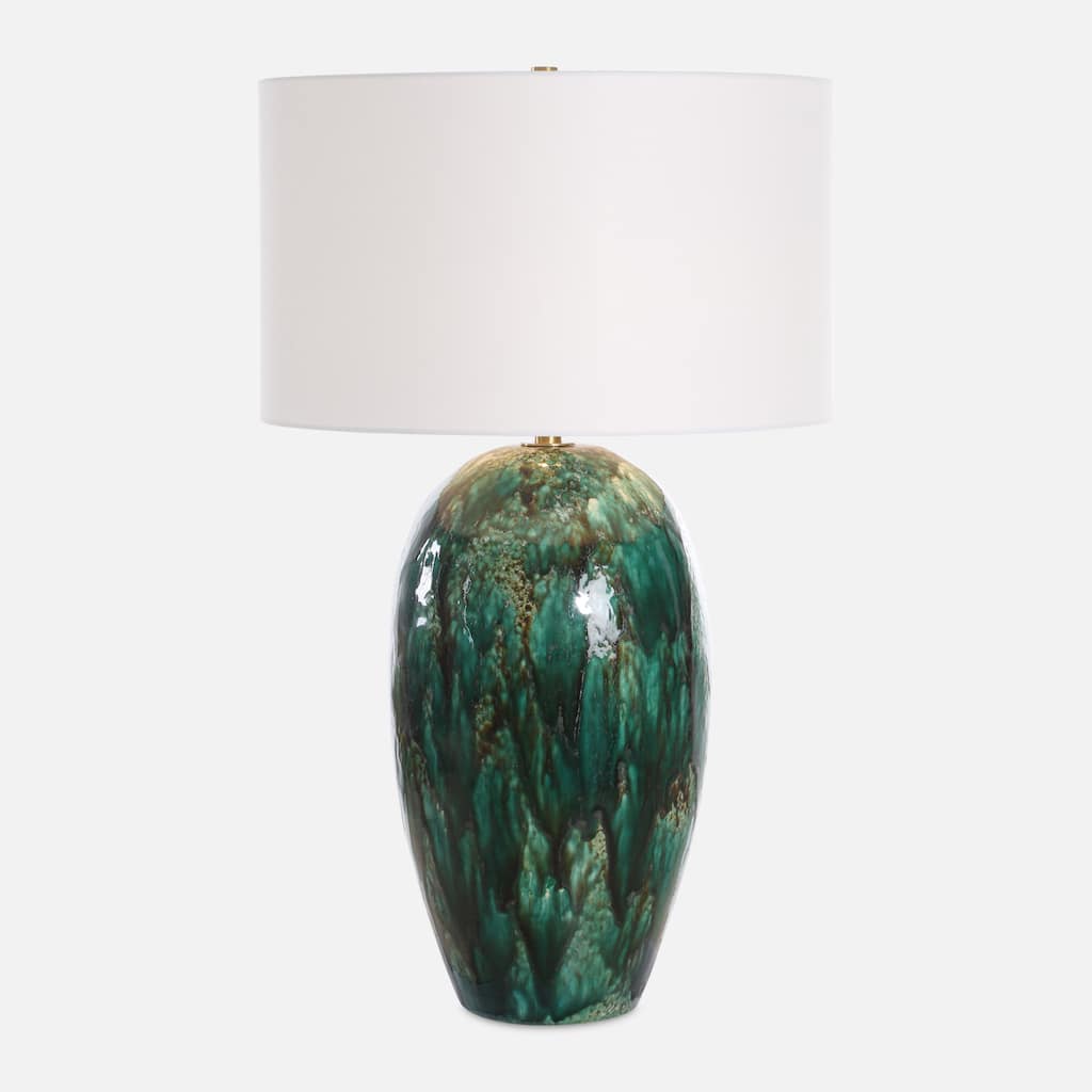 Drip Glaze Table Lamp with Drum Shade - 33.25" - Emerald Green