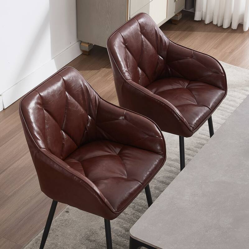 Dining Chairs Set Of 2, Upholstered Kitchen Chairs With Comfortable Seat, Faux Leather Vintage Chairs With Armrests