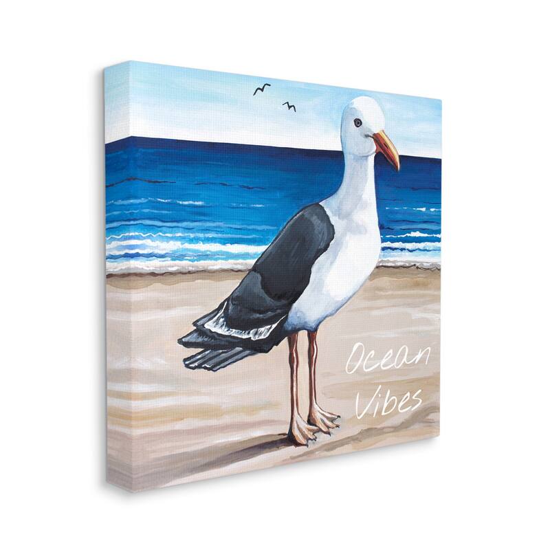Stupell Ocean Vibes Coastal Seagull Beach Stretched Canvas Wall Art, Design by Elizabeth Tyndall