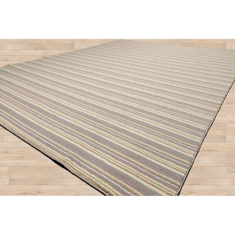 Ivory Hand Woven KPSI Striped Oriental Area Rug Multi Sizes Wool