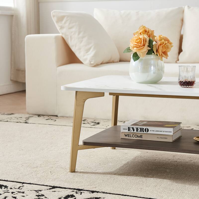 Coffee Table Rectangular Center Table, Side Table with Metal Frame and Shelf