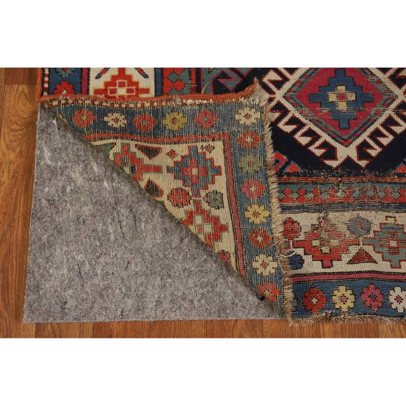 Hand Knotted Oriental 100% Wool Carpet Traditional Geometric Multi-Colored Kazak Runner Rug - 7' 6'' X 3' 4''