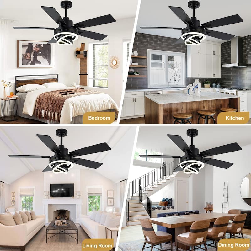 Cusp Barn 52"/72" Modern Large Dimmable LED Ceiling Fan with Lights and Remote, Reversible 8-Blade DC Motor DIY Shape Chandelier