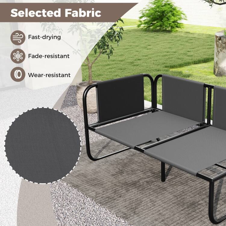 Grey-Black Metal Fabric Outdoor Loveseat with Cushions Patio Seating - 45.5" x 25.5" x 23.5"